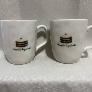 Rae Dunn White Mugs with Chocolate Cake Design